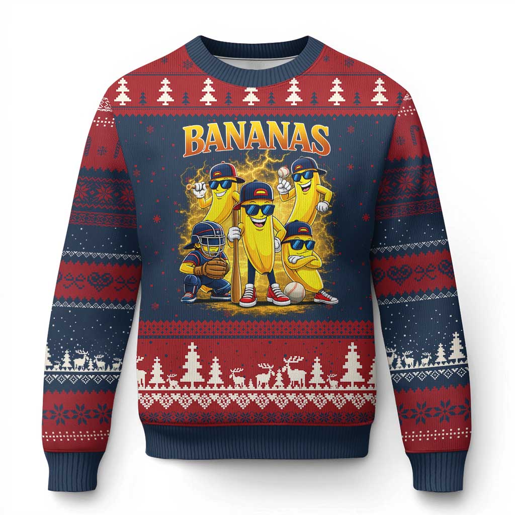 Funny Bananas Ugly Christmas Sweater Lets Go Banana Cute Banana Lovers Bootleg TS10 Navy Red Print Your Wear