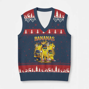 Funny Bananas V-Neck Knit Sweater Vest Lets Go Banana Cute Banana Lovers Bootleg TS10 Navy Red Print Your Wear