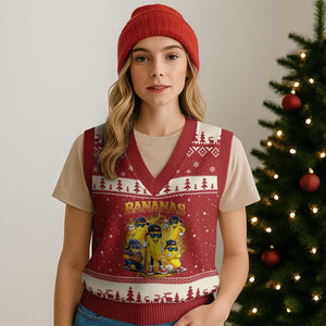 Funny Bananas V-Neck Knit Sweater Vest Lets Go Banana Cute Banana Lovers Bootleg TS10 Red Beige Print Your Wear