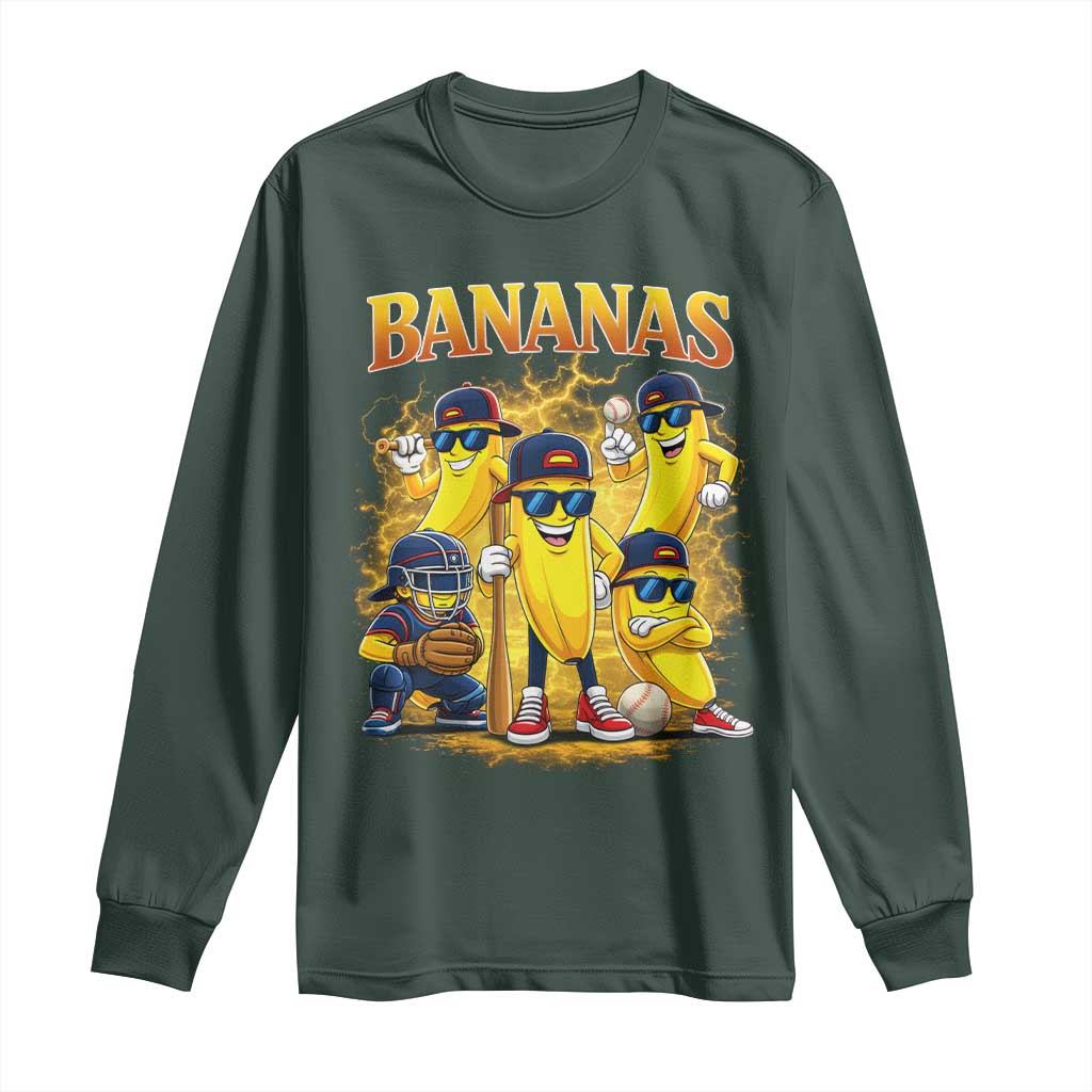 Funny Bananas Long Sleeve Shirt Lets Go Banana Cute Banana Lovers Bootleg TS10 Dark Forest Green Print Your Wear