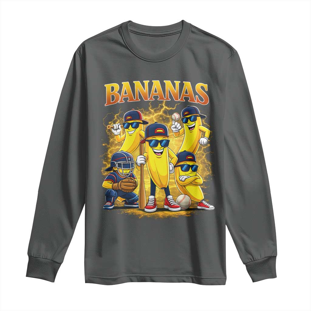 Funny Bananas Long Sleeve Shirt Lets Go Banana Cute Banana Lovers Bootleg TS10 Dark Heather Print Your Wear
