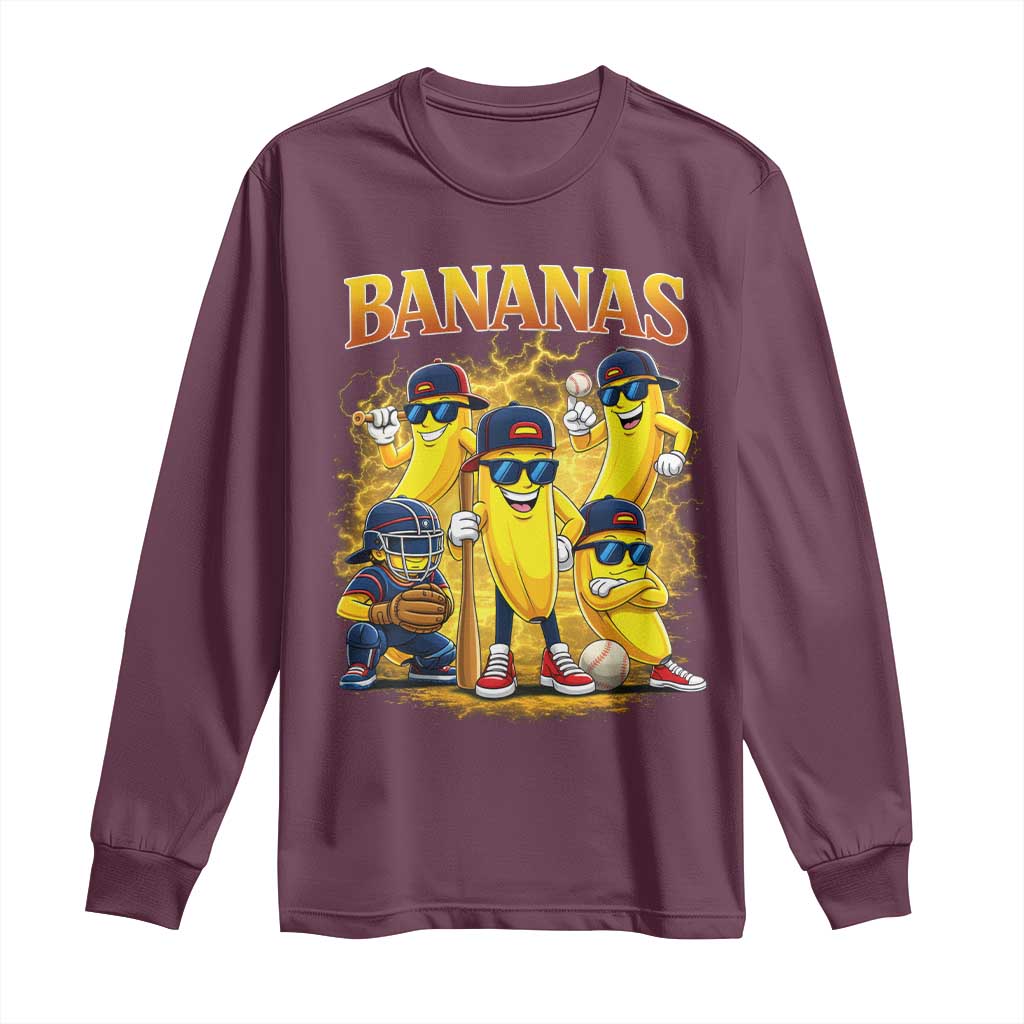 Funny Bananas Long Sleeve Shirt Lets Go Banana Cute Banana Lovers Bootleg TS10 Maroon Print Your Wear