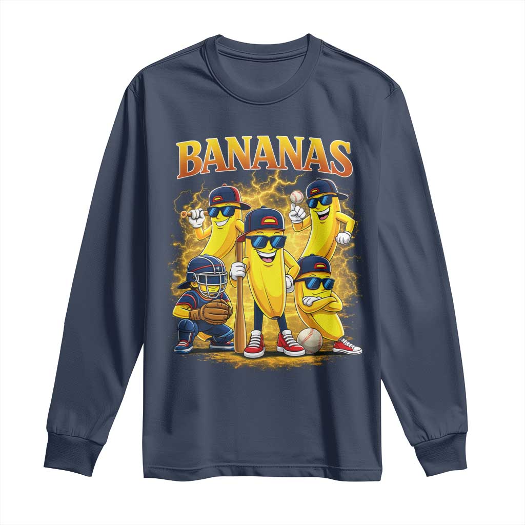 Funny Bananas Long Sleeve Shirt Lets Go Banana Cute Banana Lovers Bootleg TS10 Navy Print Your Wear