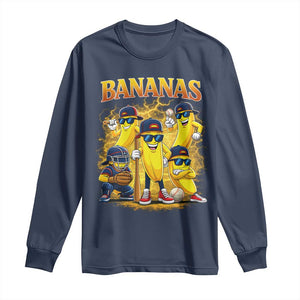 Funny Bananas Long Sleeve Shirt Lets Go Banana Cute Banana Lovers Bootleg TS10 Navy Print Your Wear