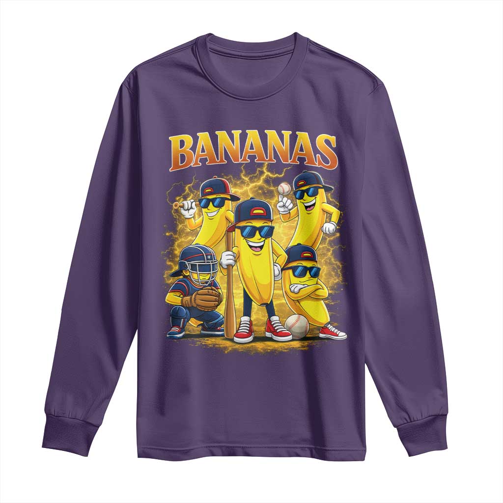 Funny Bananas Long Sleeve Shirt Lets Go Banana Cute Banana Lovers Bootleg TS10 Purple Print Your Wear