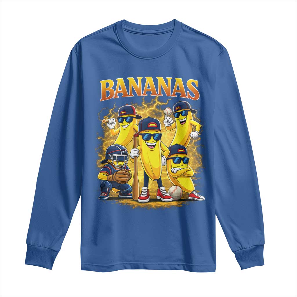 Funny Bananas Long Sleeve Shirt Lets Go Banana Cute Banana Lovers Bootleg TS10 Royal Blue Print Your Wear