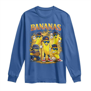 Funny Bananas Long Sleeve Shirt Lets Go Banana Cute Banana Lovers Bootleg TS10 Royal Blue Print Your Wear