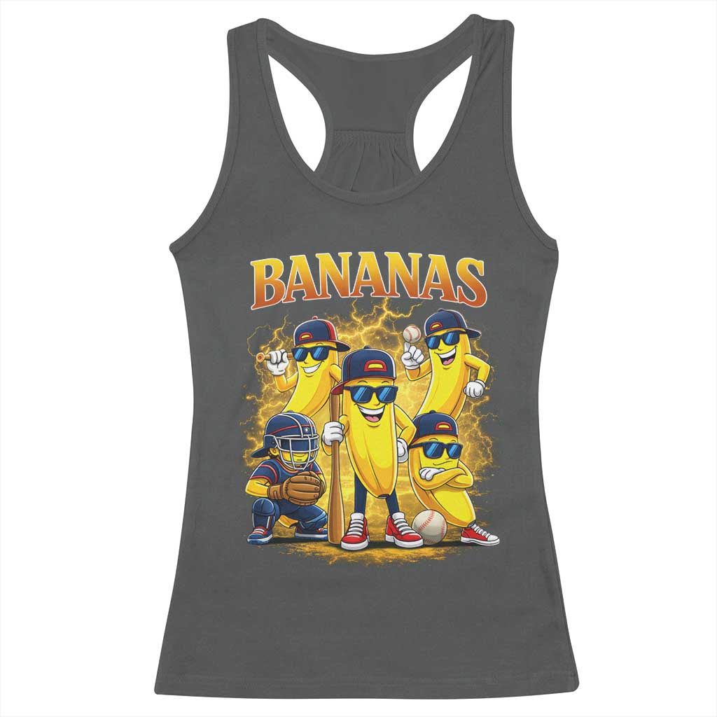 Funny Bananas Racerback Tank Top Lets Go Banana Cute Banana Lovers Bootleg TS10 Dark Heather Print Your Wear