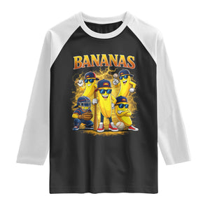 Funny Bananas Raglan Shirt Lets Go Banana Cute Banana Lovers Bootleg TS10 Black White Print Your Wear