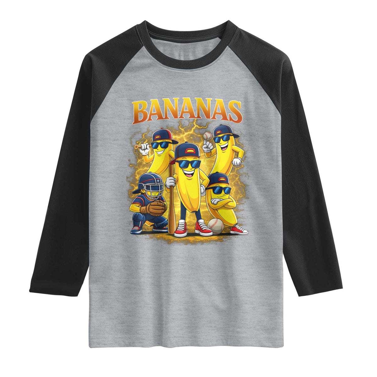 Funny Bananas Raglan Shirt Lets Go Banana Cute Banana Lovers Bootleg TS10 Heather Gray Black Print Your Wear