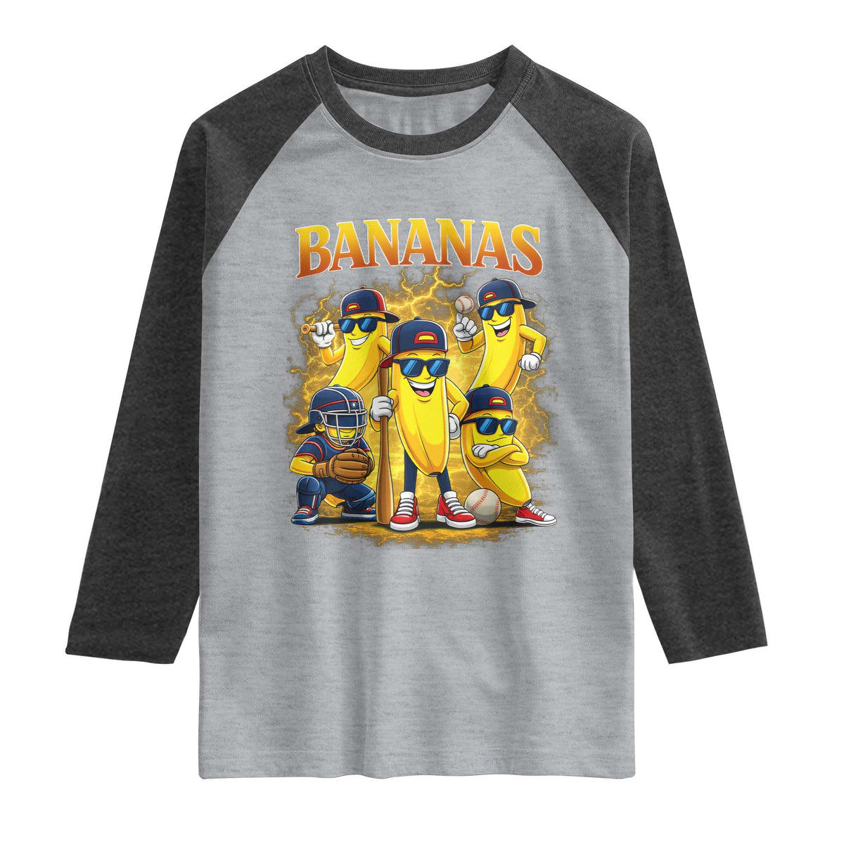 Funny Bananas Raglan Shirt Lets Go Banana Cute Banana Lovers Bootleg TS10 Heather Gray Heather Charcoal Print Your Wear