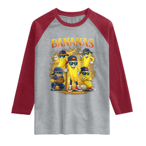 Funny Bananas Raglan Shirt Lets Go Banana Cute Banana Lovers Bootleg TS10 Heather Gray Heather Red Print Your Wear
