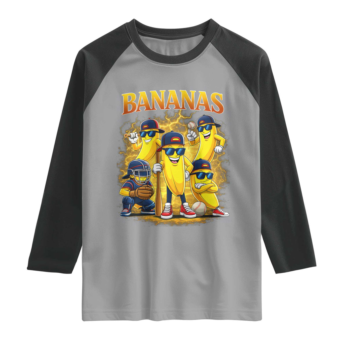 Funny Bananas Raglan Shirt Lets Go Banana Cute Banana Lovers Bootleg TS10 Sport Gray Black Print Your Wear
