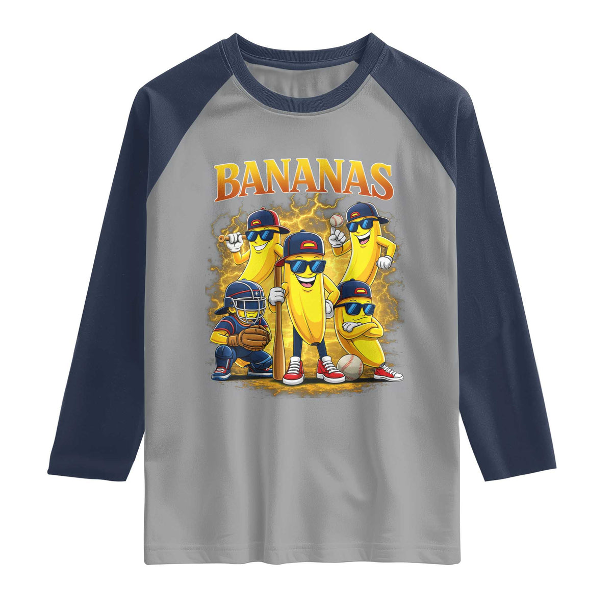 Funny Bananas Raglan Shirt Lets Go Banana Cute Banana Lovers Bootleg TS10 Sport Gray Navy Print Your Wear