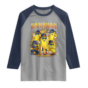 Funny Bananas Raglan Shirt Lets Go Banana Cute Banana Lovers Bootleg TS10 Sport Gray Navy Print Your Wear