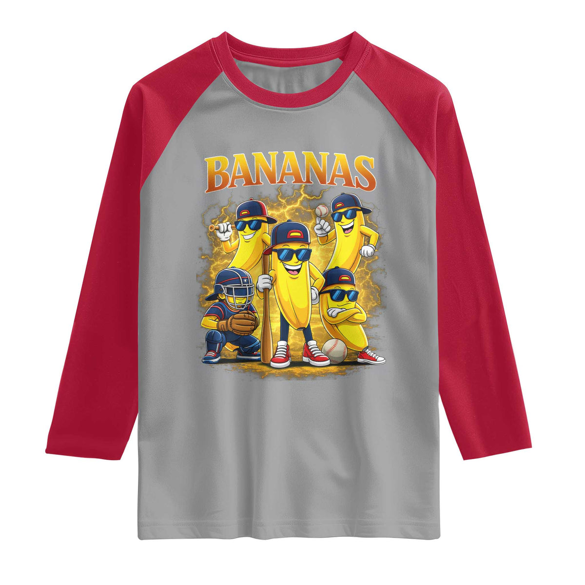 Funny Bananas Raglan Shirt Lets Go Banana Cute Banana Lovers Bootleg TS10 Sport Gray Red Print Your Wear