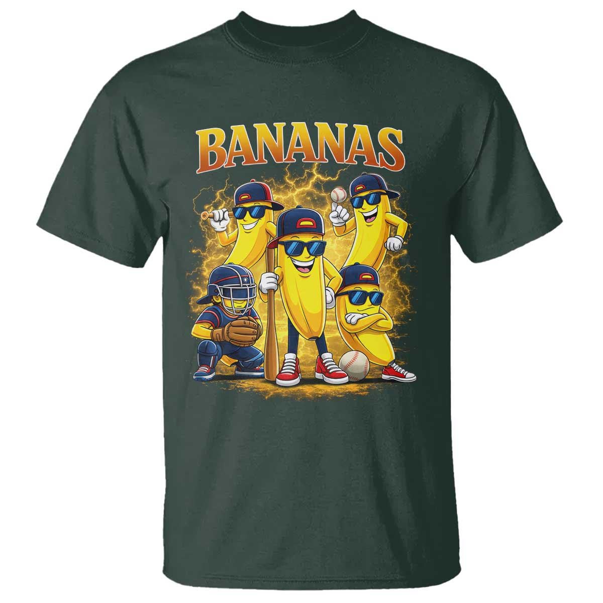 Funny Bananas T Shirt Lets Go Banana Cute Banana Lovers Bootleg TS10 Dark Forest Green Print Your Wear