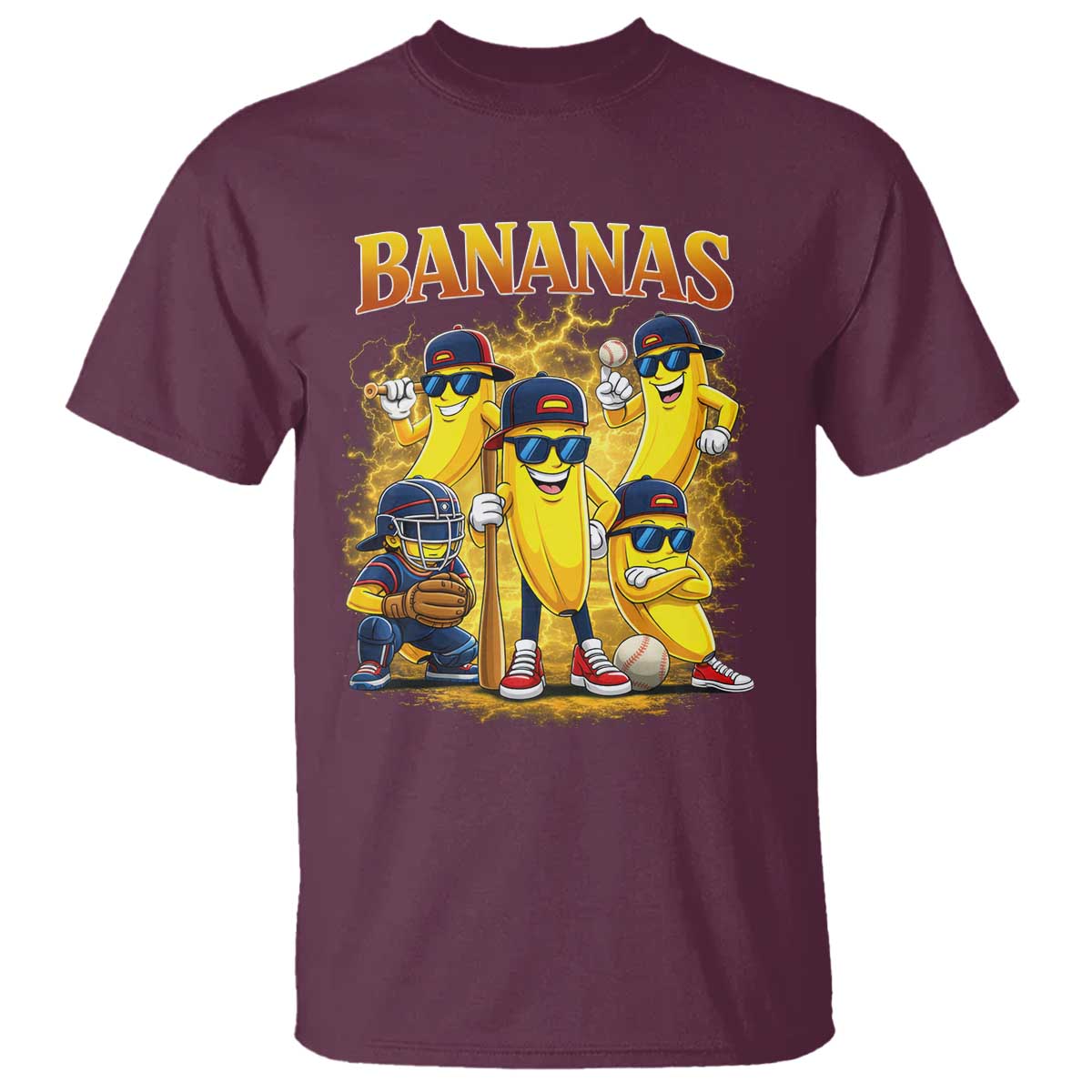 Funny Bananas T Shirt Lets Go Banana Cute Banana Lovers Bootleg TS10 Maroon Print Your Wear