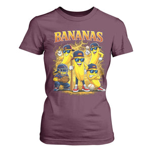Funny Bananas T Shirt For Women Lets Go Banana Cute Banana Lovers Bootleg TS10 Maroon Print Your Wear