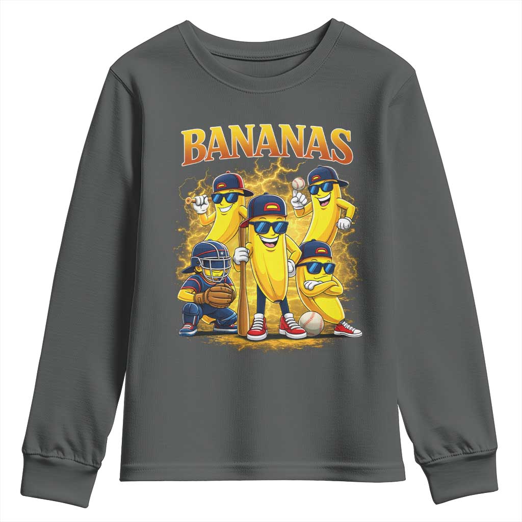 Funny Bananas Youth Sweatshirt Lets Go Banana Cute Banana Lovers Bootleg TS10 Dark Heather Print Your Wear