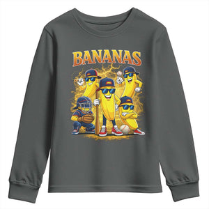 Funny Bananas Youth Sweatshirt Lets Go Banana Cute Banana Lovers Bootleg TS10 Dark Heather Print Your Wear