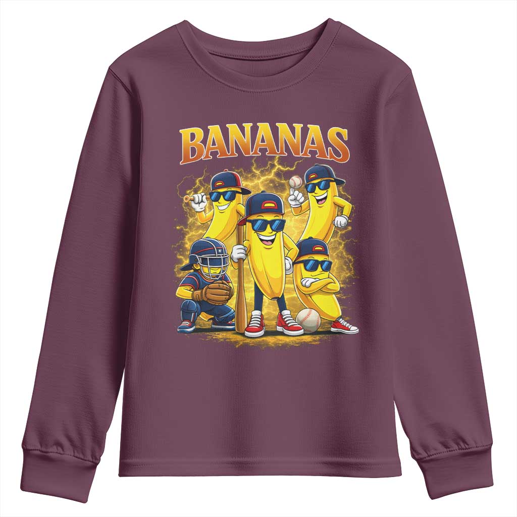 Funny Bananas Youth Sweatshirt Lets Go Banana Cute Banana Lovers Bootleg TS10 Maroon Print Your Wear