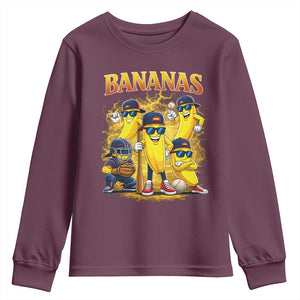Funny Bananas Youth Sweatshirt Lets Go Banana Cute Banana Lovers Bootleg TS10 Maroon Print Your Wear