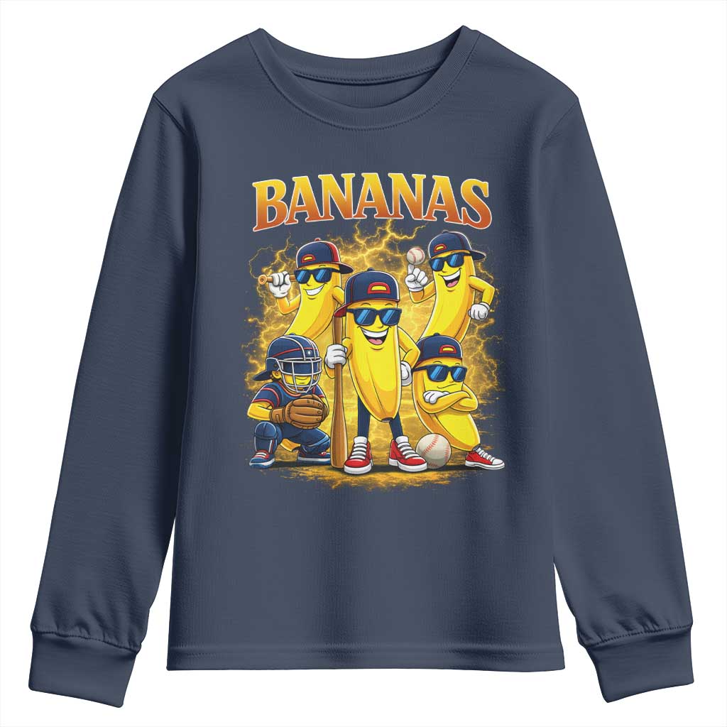 Funny Bananas Youth Sweatshirt Lets Go Banana Cute Banana Lovers Bootleg TS10 Navy Print Your Wear