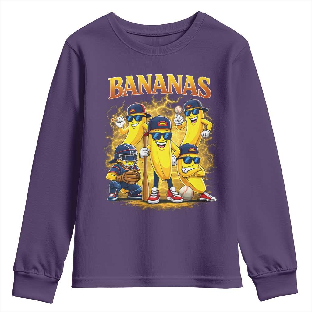 Funny Bananas Youth Sweatshirt Lets Go Banana Cute Banana Lovers Bootleg TS10 Purple Print Your Wear