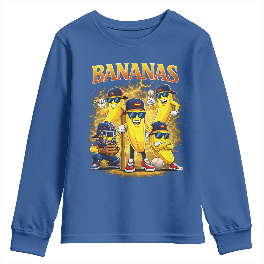 Funny Bananas Youth Sweatshirt Lets Go Banana Cute Banana Lovers Bootleg TS10 Royal Blue Print Your Wear