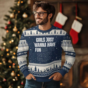 PHD Graduation Ugly Christmas Sweater Girls Just Wanna Have Funding For Scientific Research TS10 Navy Beige Print Your Wear