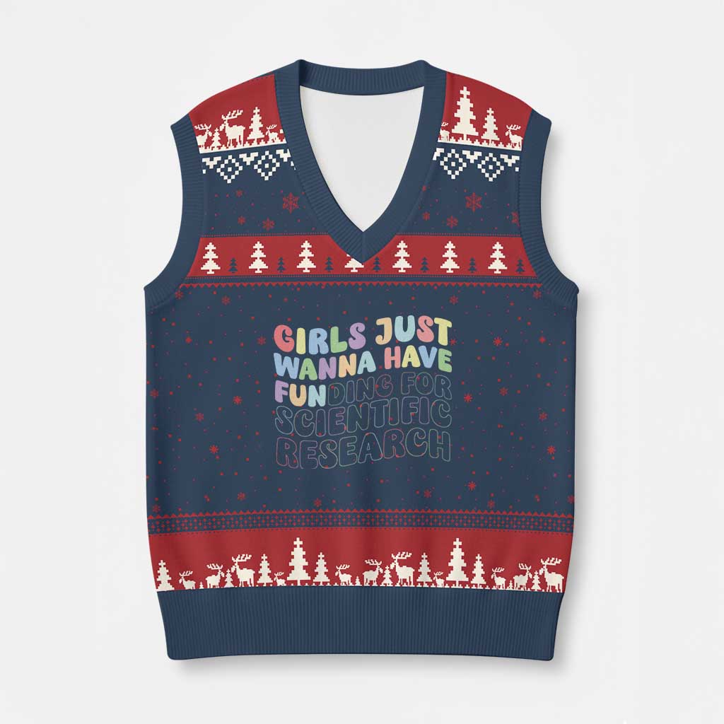 Girls Just Wanna Have Funding For Scientific V-Neck Knit Sweater Vest PHD Graduation TS10 Navy Red Print Your Wear