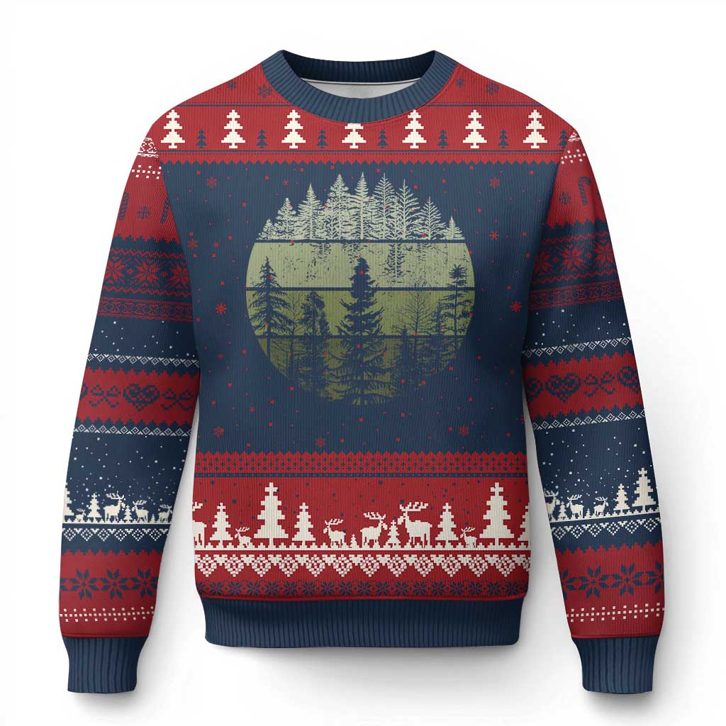 Retro Forest Trees Outdoors Nature Ugly Christmas Sweater Vintage Wildlife TS10 Navy Red Print Your Wear