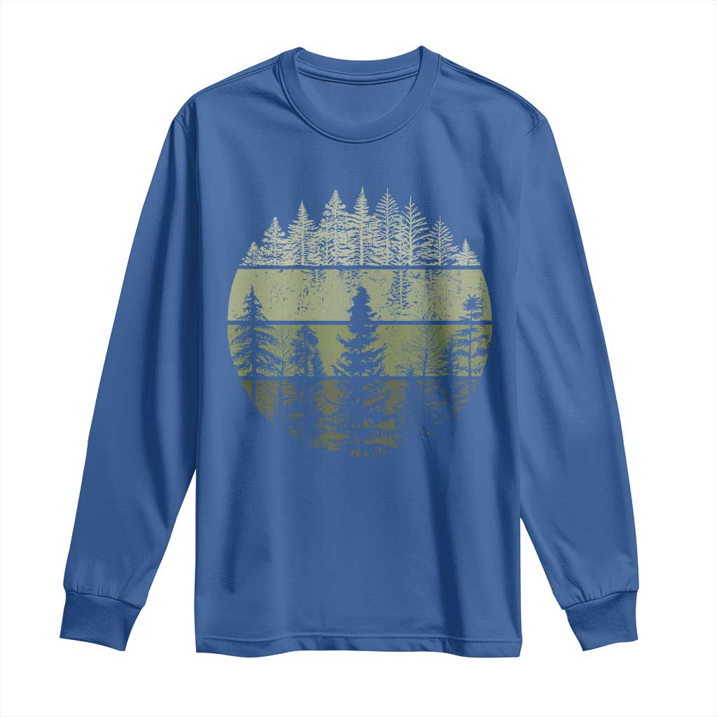 Retro Forest Trees Outdoors Nature Long Sleeve Shirt Vintage Wildlife TS10 Royal Blue Print Your Wear