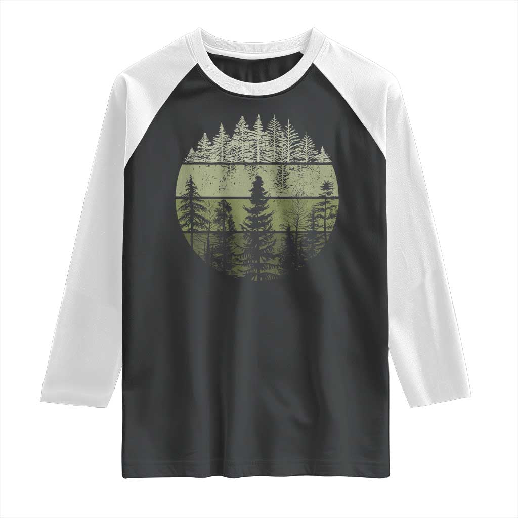 Retro Forest Trees Outdoors Nature Raglan Shirt Vintage Wildlife TS10 Black White Print Your Wear