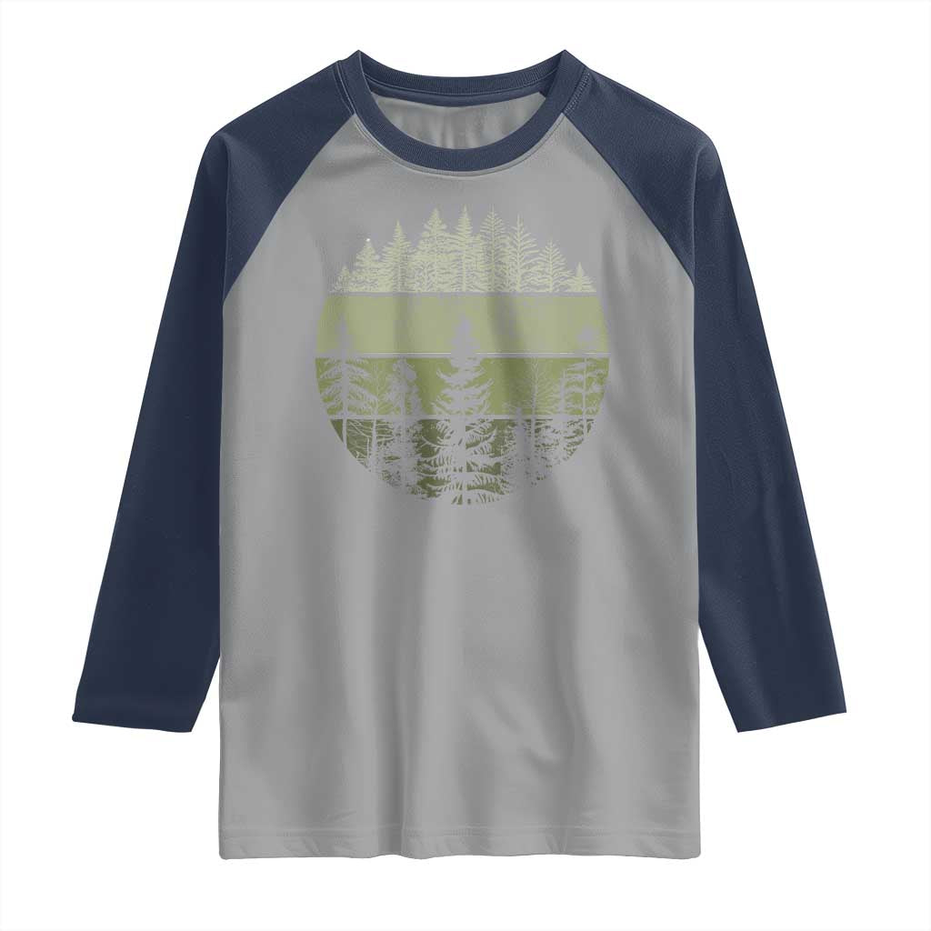 Retro Forest Trees Outdoors Nature Raglan Shirt Vintage Wildlife TS10 Sport Gray Navy Print Your Wear