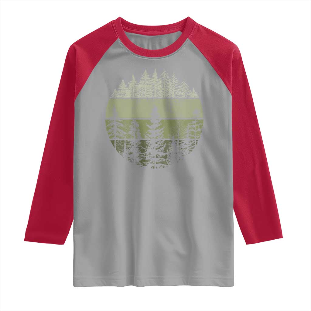 Retro Forest Trees Outdoors Nature Raglan Shirt Vintage Wildlife TS10 Sport Gray Red Print Your Wear
