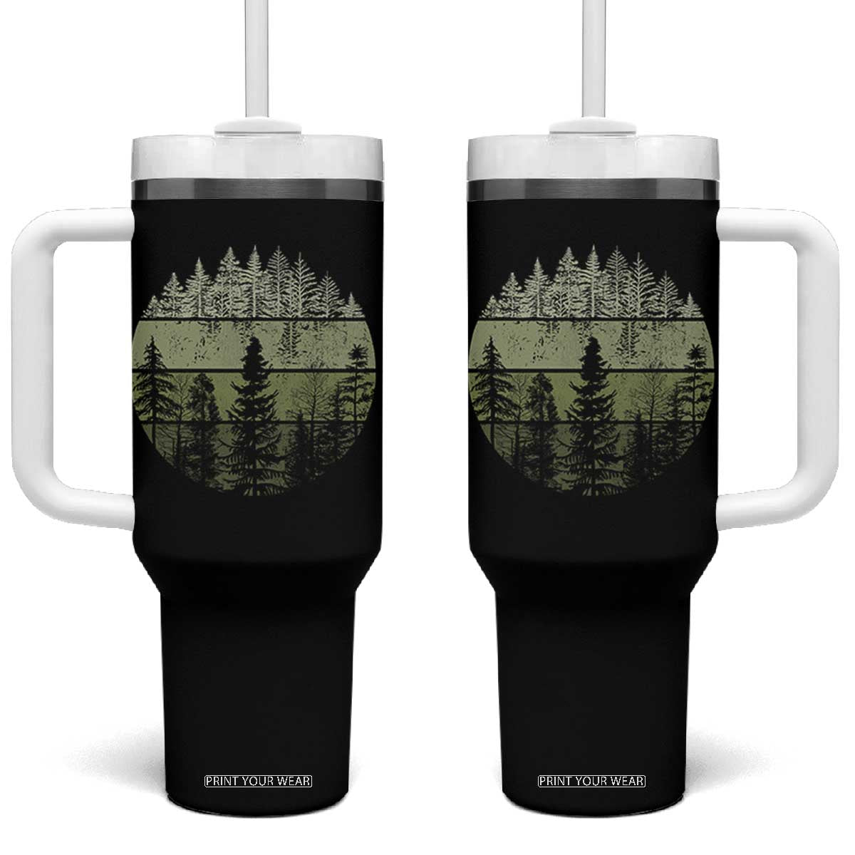 Retro Forest Trees Outdoors Nature Tumbler With Handle Vintage Wildlife TS10 One Size: 40 oz Black Print Your Wear