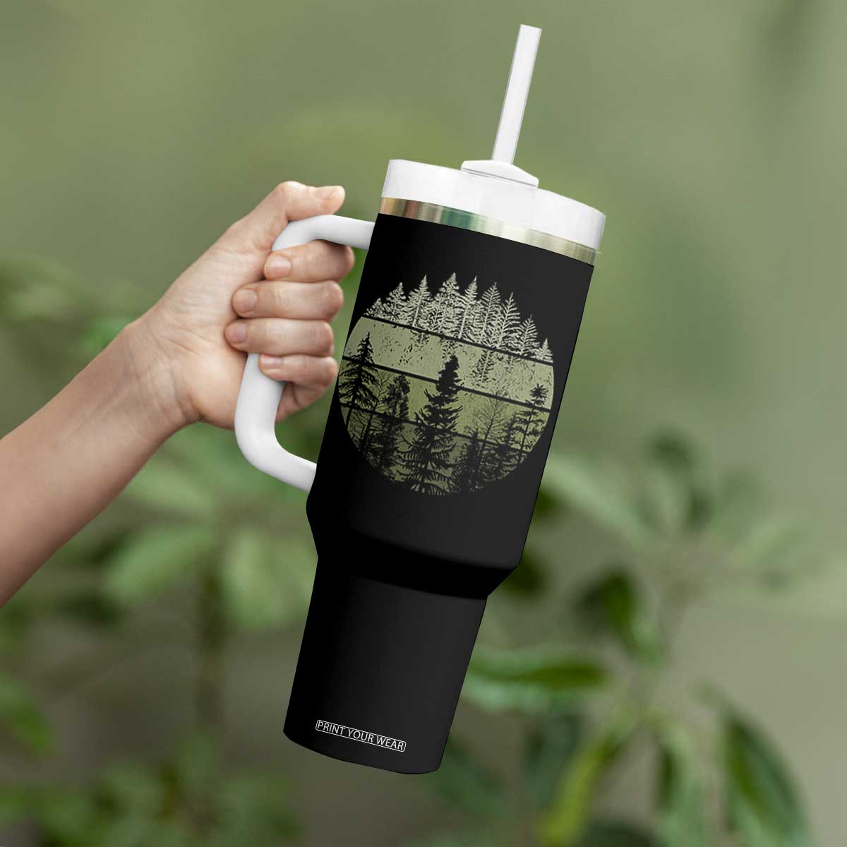 Retro Forest Trees Outdoors Nature Tumbler With Handle Vintage Wildlife TS10 Print Your Wear