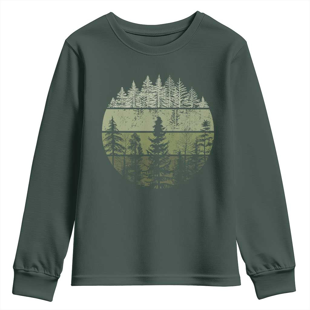 Retro Forest Trees Outdoors Nature Youth Sweatshirt Vintage Wildlife TS10 Dark Forest Green Print Your Wear