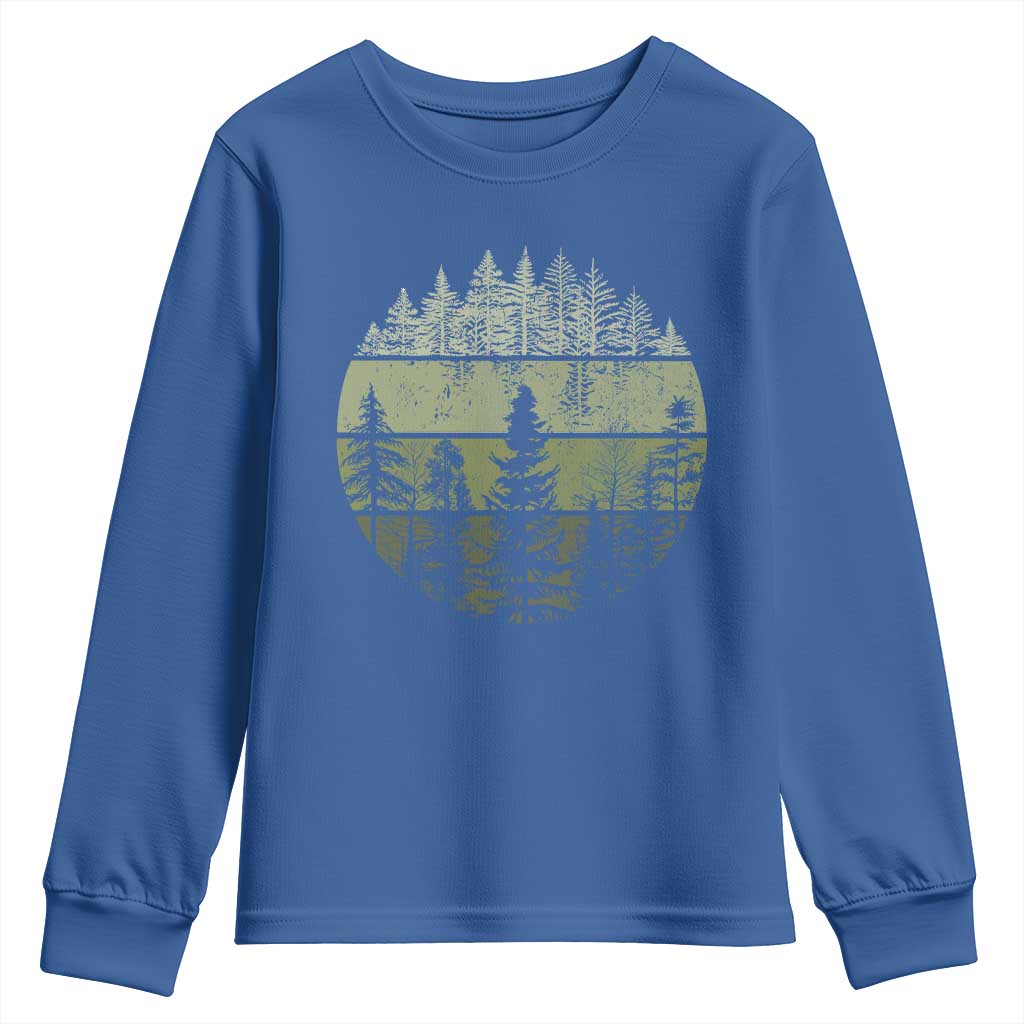 Retro Forest Trees Outdoors Nature Youth Sweatshirt Vintage Wildlife TS10 Royal Blue Print Your Wear