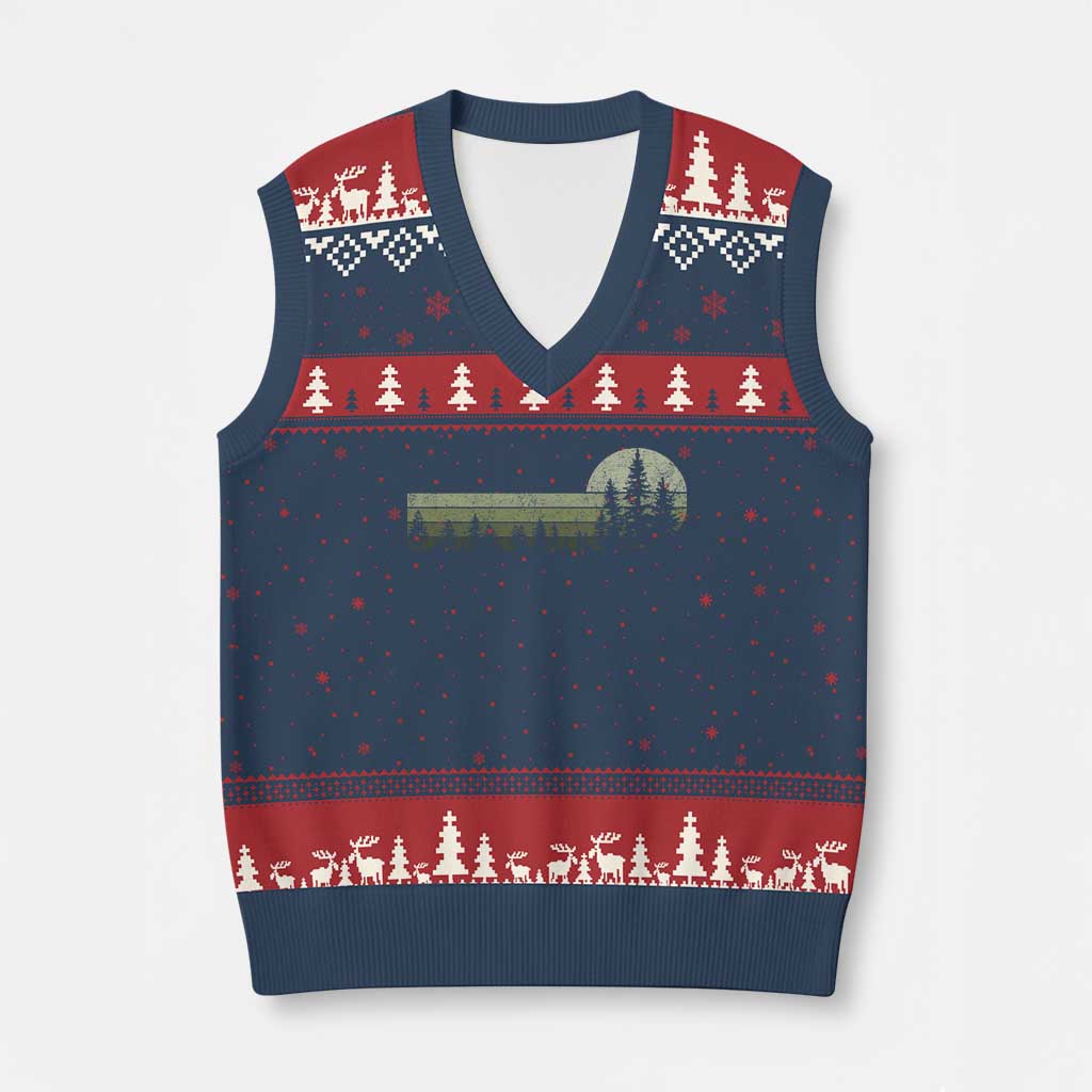 Trees Wildlife Nature Vintage Forest V-Neck Knit Sweater Vest TS10 Navy Red Print Your Wear