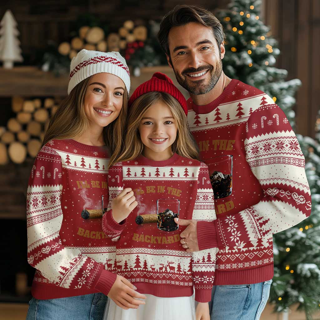 Funny Cigar Bourbon Lovers Ugly Christmas Sweater I'll Be In The Backyard TS10 Red Beige Print Your Wear