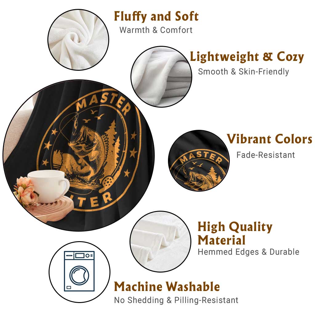 Master Baiter Throw Blanket Retro Bass Fishing Funny Fisher Fish Fisherman TS10 Print Your Wear