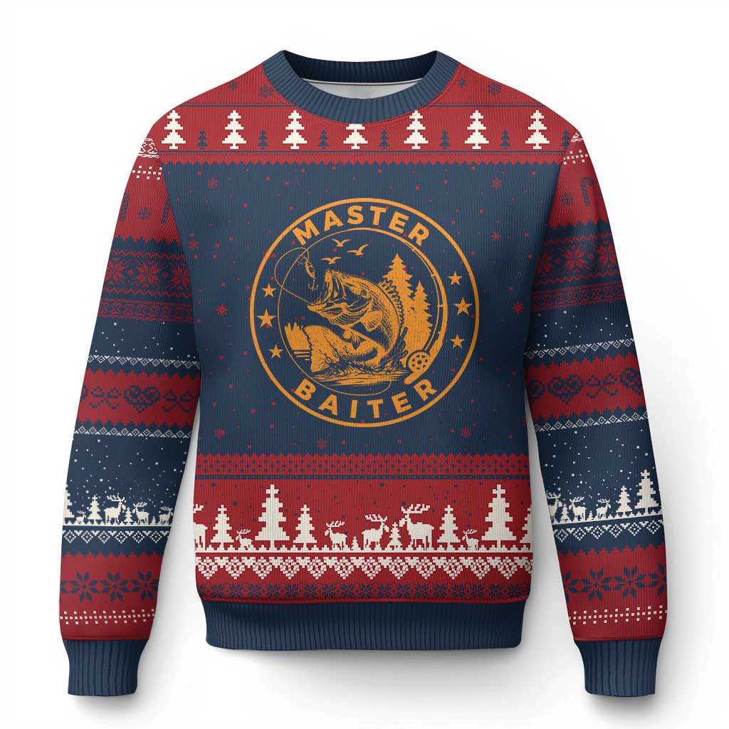 Master Baiter Ugly Christmas Sweater Retro Bass Fishing Funny Fisher Fish Fisherman TS10 Navy Red Print Your Wear