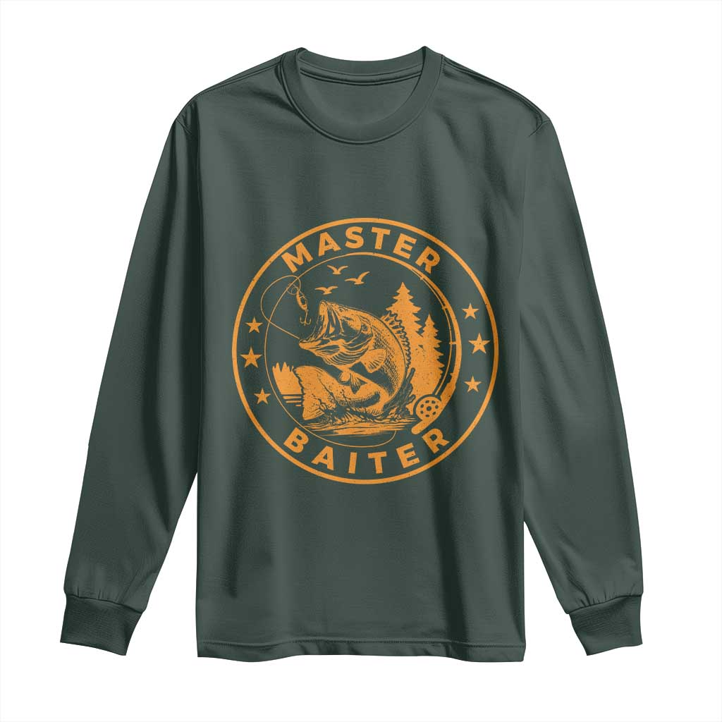 Master Baiter Long Sleeve Shirt Retro Bass Fishing Funny Fisher Fish Fisherman TS10 Dark Forest Green Print Your Wear