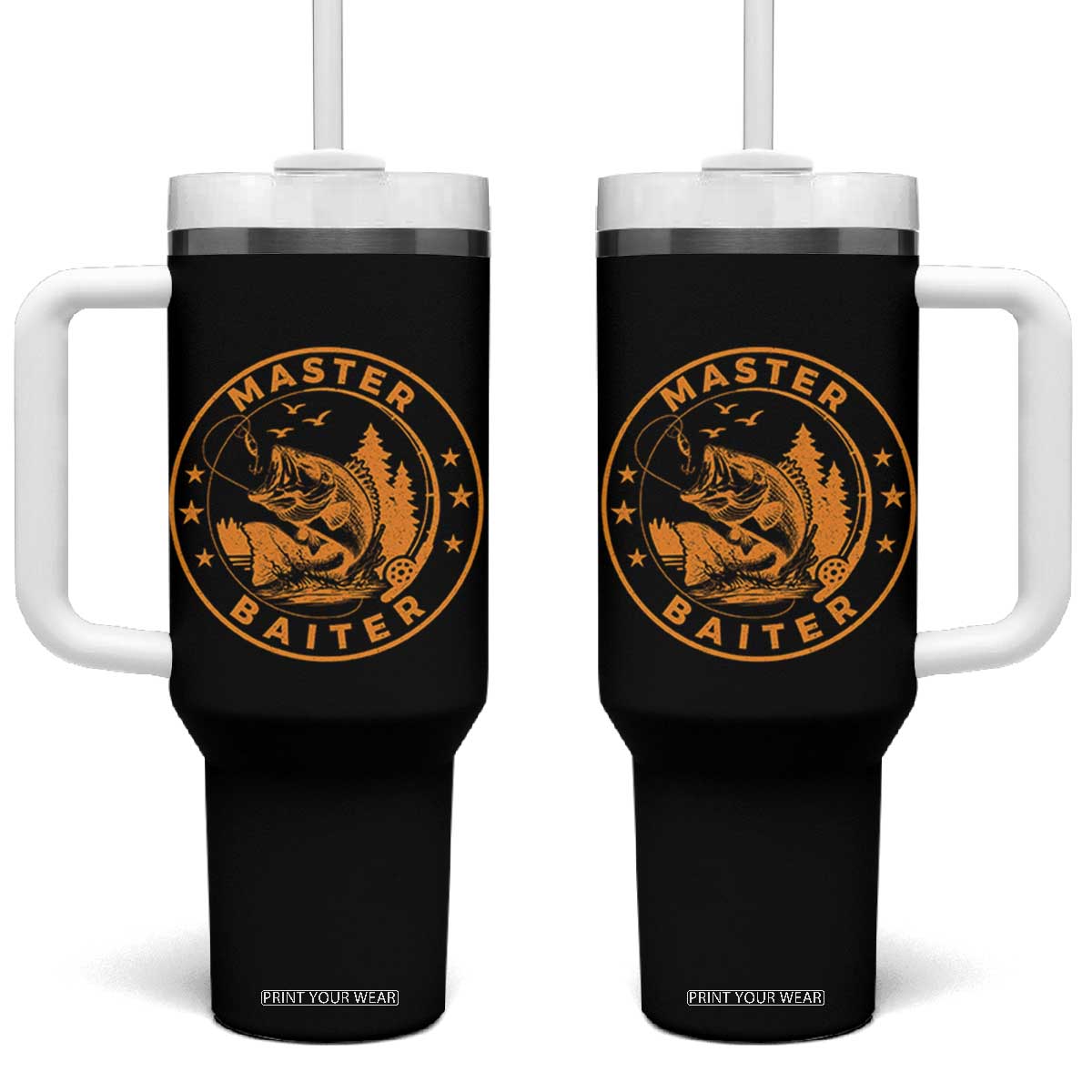 Master Baiter Tumbler With Handle Retro Bass Fishing Funny Fisher Fish Fisherman TS10 One Size: 40 oz Black Print Your Wear