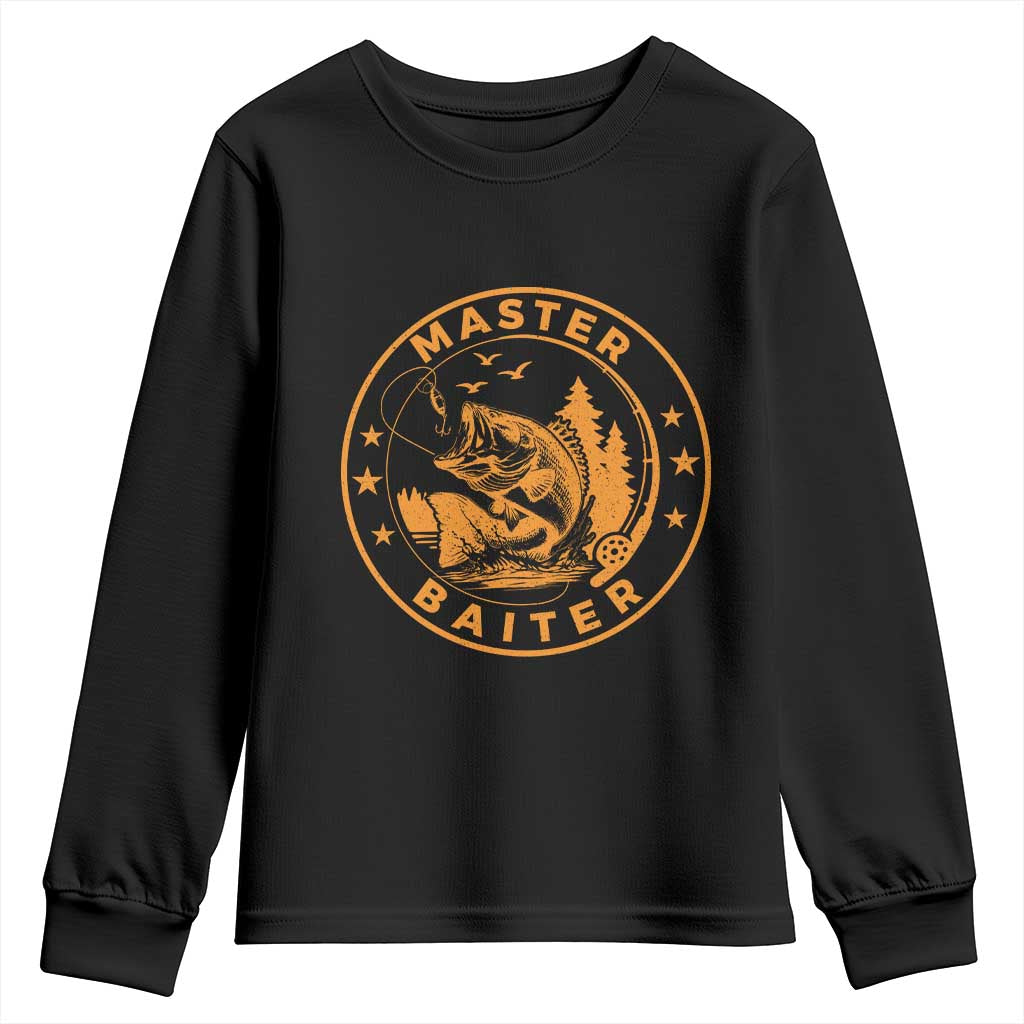 Master Baiter Youth Sweatshirt Retro Bass Fishing Funny Fisher Fish Fisherman TS10 Black Print Your Wear