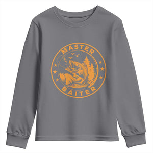 Master Baiter Youth Sweatshirt Retro Bass Fishing Funny Fisher Fish Fisherman TS10 Charcoal Print Your Wear