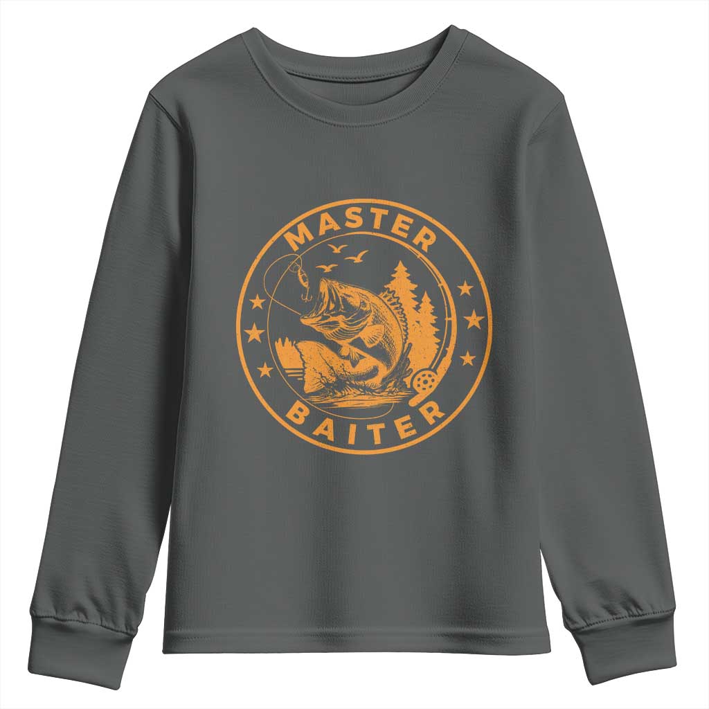 Master Baiter Youth Sweatshirt Retro Bass Fishing Funny Fisher Fish Fisherman TS10 Dark Heather Print Your Wear